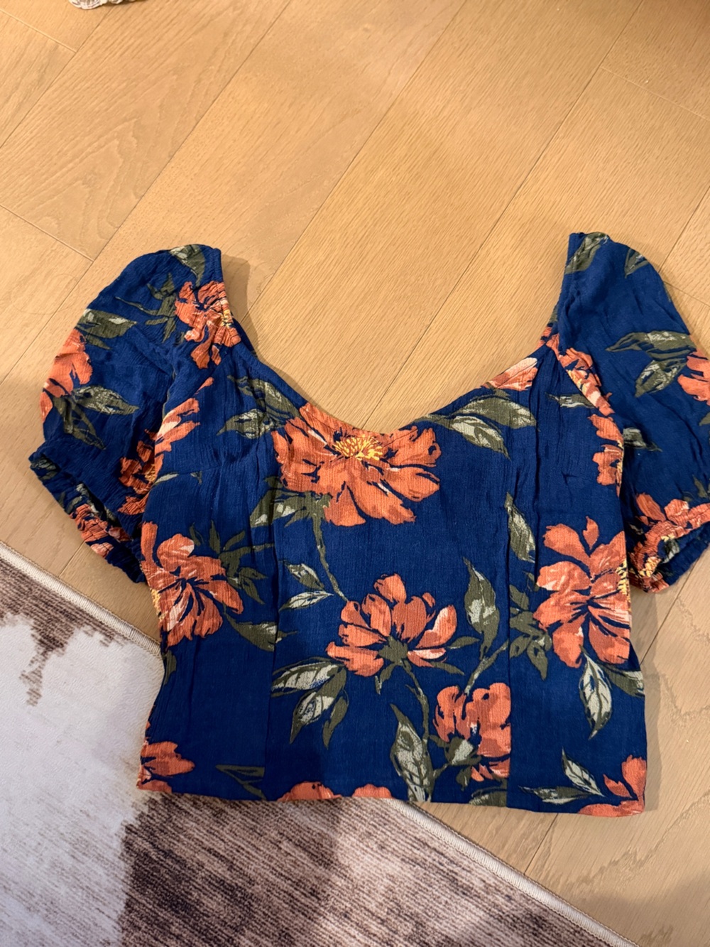 Abercrombie Blue Floral top with Orange Blooms